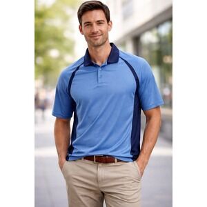 Pebble Beach Performance Mens XL Blue Micro Stripe Golf Polo Shirt Short Sleeve